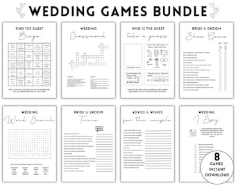 Ensemble de jeux de réception de mariage parfait pour les jeux de table pour mariage. Qui connaît la mariée, mots croisés sur le mariage, cartes de conseils en mariage