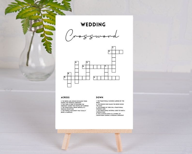 Wedding crossword puzzles for a fun and challenging game to entertain your wedding guests. Fun wedding guest activities with 8 games in the bundle for you to download and print.