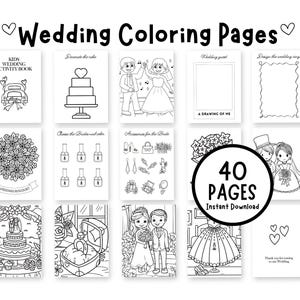 Wedding Coloring Book 40 Printable Colouring Pages, Kids Activity - Digital Download
