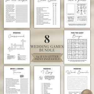 Wedding Games Bundle perfect for Wedding Reception Games & Wedding Table Games | Wedding Crossword, Wedding Advice Cards, Ice breaker games