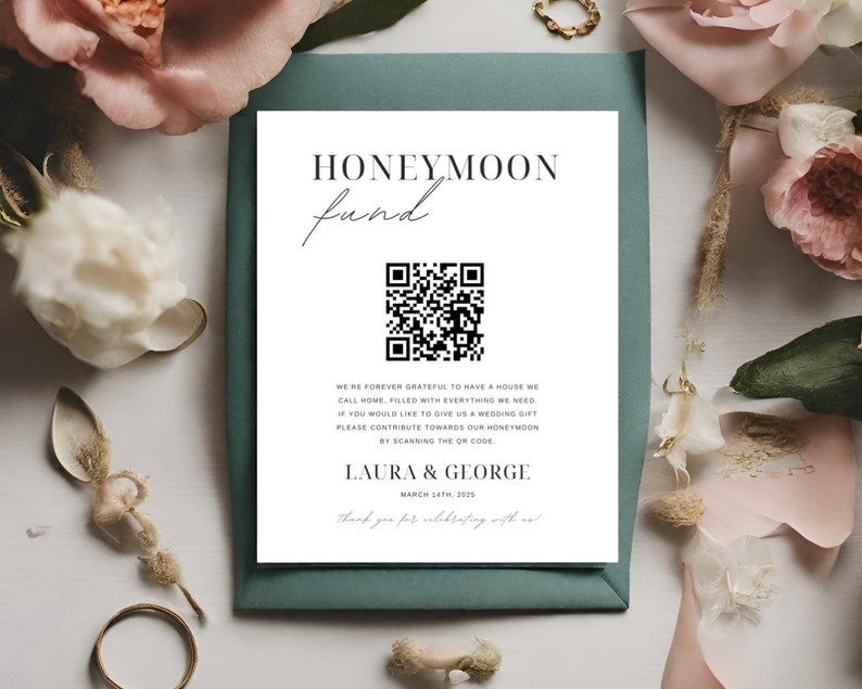 Honeymoon Fund Sign | Honeymoon Fund Card | QR Code Sign Template