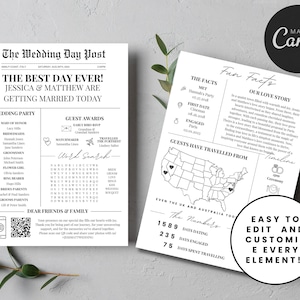 Infographic Wedding Program, Editable Wedding Details Card Ceremony Template, Newspaper Wedding Program, Wedding Welcome Letter, Timeline