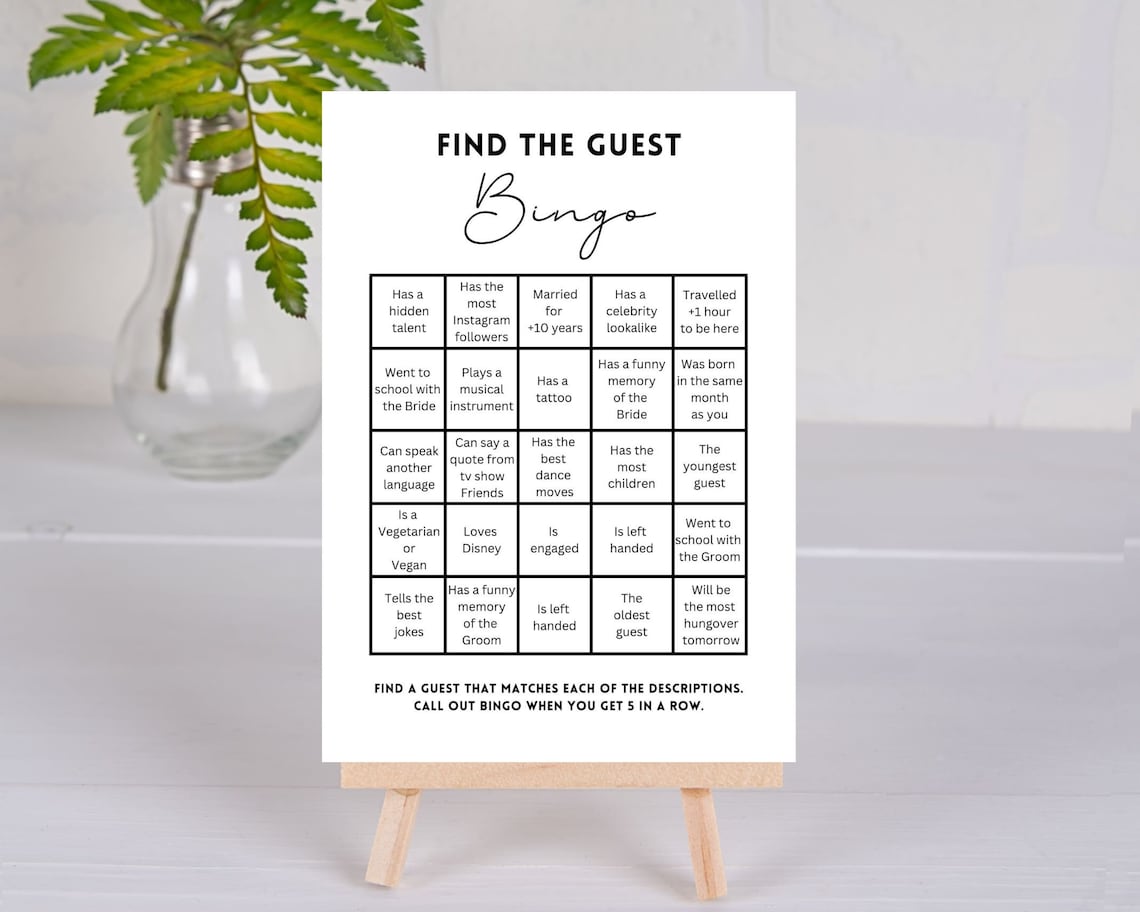 Find the Guest Bingo Game Template, Editable Wedding Find the Guest ...
