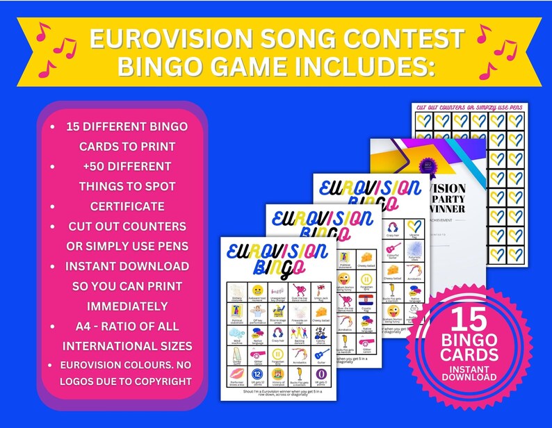 Eurovision Song Contest 2023 Bingo Sheets Eurovision 2023 Etsy