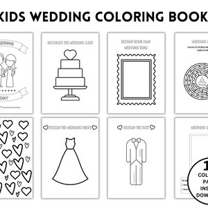 Kids Wedding Coloring Book, Kids Coloring Table at Wedding, Kids Wedding Favours, Kids Wedding Activities, Printable Wedding Games