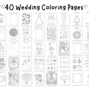 Wedding Coloring Book Sheets. 40 Printable Pages, Kids&#39; Activity - Digital Download