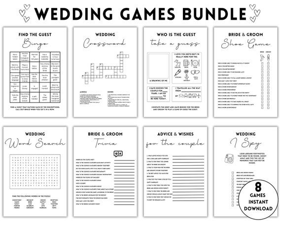 Wedding Reception Games Bundle, Printable Table Activities, wedding crossword (Digital Download)