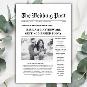 Editable Wedding Newspaper Program Template: Itinerary & Word Search
