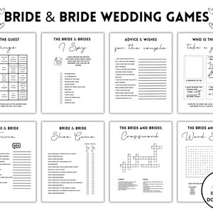 Bride and Bride Wedding Games Bundle perfect for Wedding Reception Games & Wedding Table Games | Wedding Crossword, Wedding Advice Cards