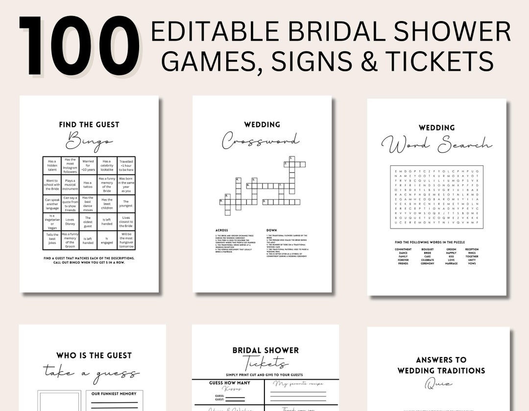 Bridal Shower Games, Wedding Shower Games, Printable Bachelorette Games, Editable Bridal Party