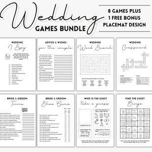 Lot de jeux de table pour mariage parfait pour les jeux de réception de mariage | Mots croisés sur le mariage, cartes conseils sur le mariage et jeux pour briser la glace