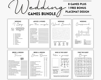 Hochzeitstischspiele Bundle perfekt für Hochzeitsspiele | Hochzeits-Kreuzworträtsel, Hochzeits-Ratkarten und Eisbrecher