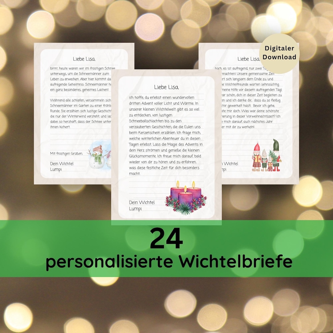 24 Wichtelbriefe zum Ausdrucken, Personalisiert, Weihnachtswichtel