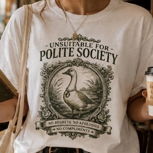 Camiseta "No apta para la alta sociedad", camiseta inspirada en Jane Austen para amantes de los libros, regalo para lectoras feministas, rebelde literaria, demasiado tonta, caprichosa.