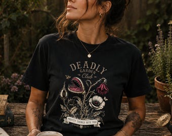 Camiseta Deadly Garden Club, Camiseta botánica Dark Romance, Venus atrapamoscas, Camiseta gótica, Camiseta de jardinería Summerween, Regalo gótico para amantes de las plantas, Salvaje