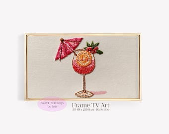 Spritz Saison Rahmen TV Art | Gestickter Party, Cocktail, Tropischer Barwagen (Digitaler Download)