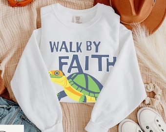 Christian Sweatshirt Comfort Colors Godly Gift for Sister Walk by Faith Shirt Jesus Sweatshirt Christian Crewneck Apparel Shirt Gift for her