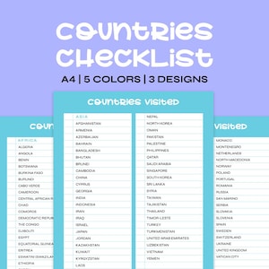 World Travel Checklist 195 Länder Tracker Printable Travel Bucket List 5 Farben 3 Designs Länder Checkliste Länder besucht
