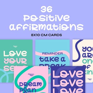 36 Positive Affirmation Cards | Daily Motivation & Inspiration | Colorful Quote Cards | Self-Love and Mindfulness | 8x10cm Printable PDF