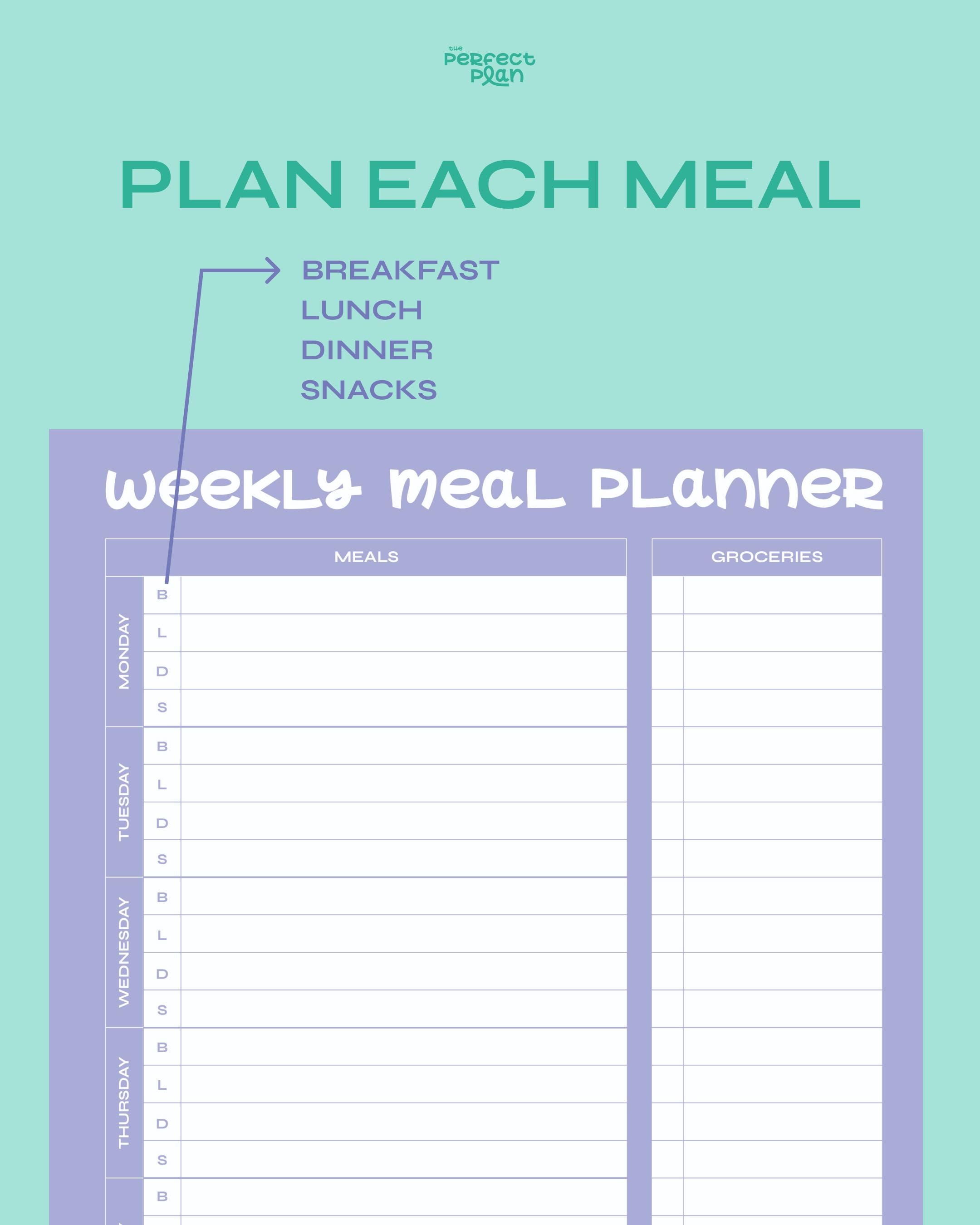 Weekly Meal Planner Printable Digital Meal Tracker With Grocery List ...