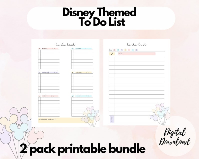 WDW Theme Printable to Do List . Daily Weekly Organize Check List. PDF Digital Editable List ...