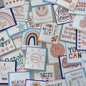 Lunch box notes . Printable positive affirmation cards for kids .  Back to school . Boho Lunchbox cards . Student Positive kindness cards