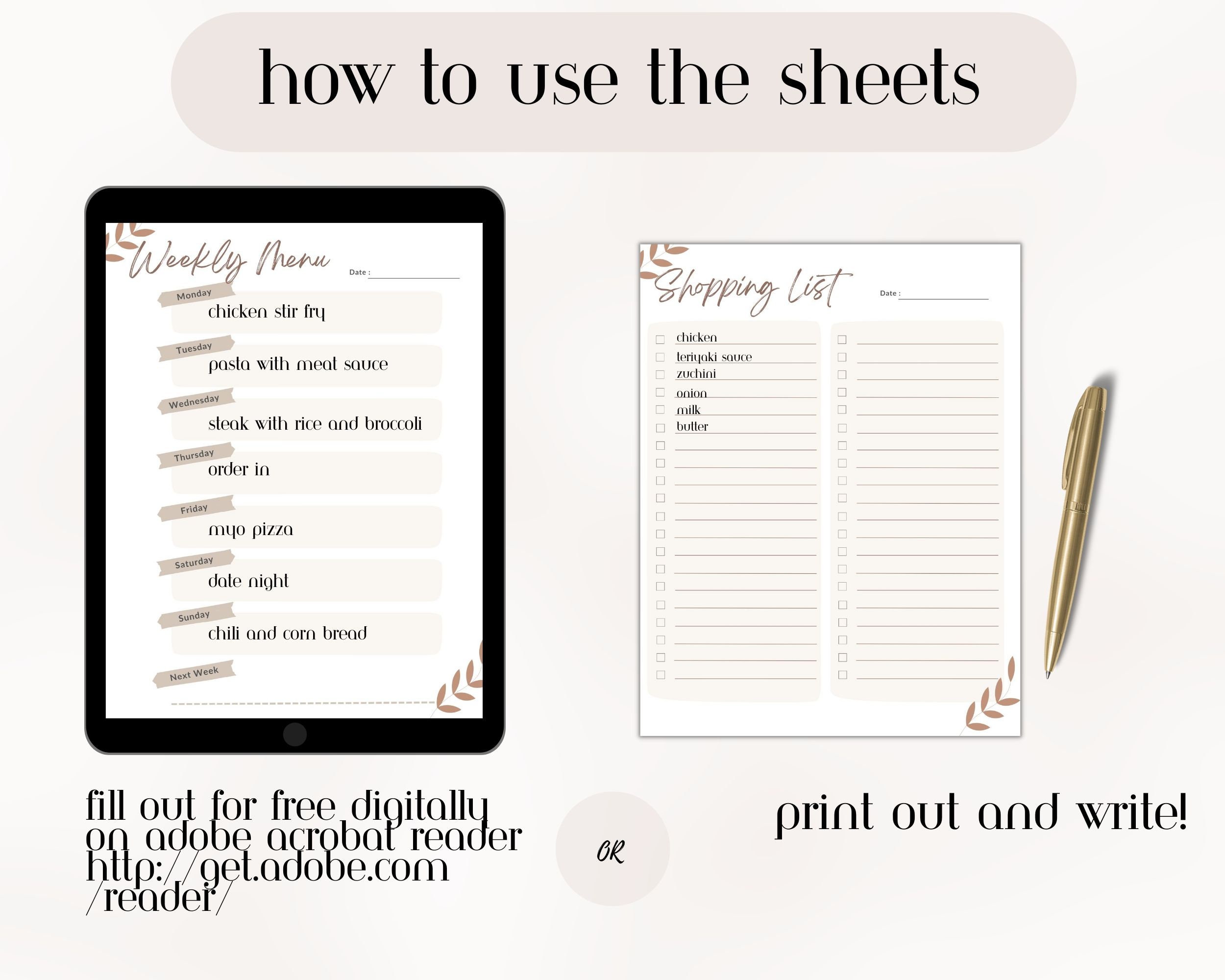 Printable Weekly Menu And Shopping List PDF Digital Editable List printable-weekly-menu-and-shopping-list-pdf-digital-editable-list