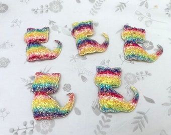 Rainbow Cat embroidered patches, Iron-on patch, sticker, appliqués, sew-on patches with sequins