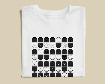 Chill Pills T-Shirt, Unisex Pills Illustration Shirt, Mental Health Tee, Funny Cartoon Happy Pills Shirt, Mental Health Gift