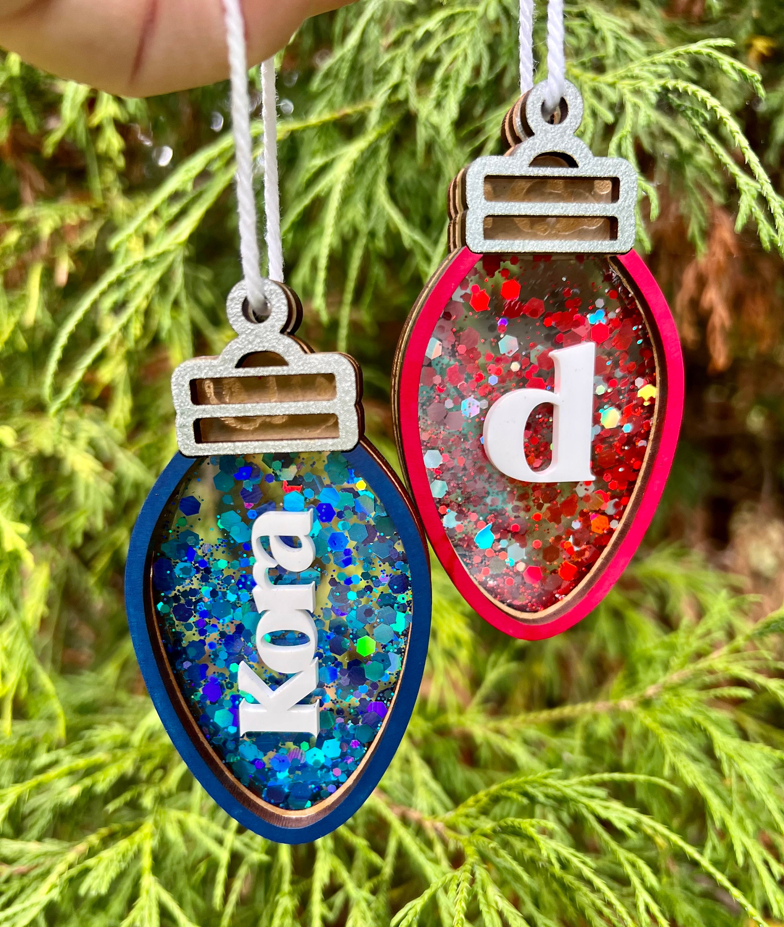 Christmas Lightbulb Shaker Ornament | Personalized | String Lights | Gift for Kids | Present Tag | Custom Name | Initial | 2025 | Holiday
