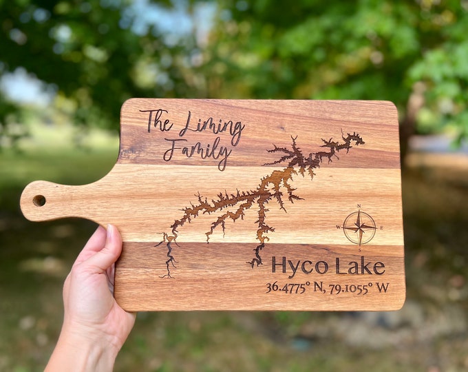 Personalized Lake Decorative Cutting Board, Engraved Acacia Wood