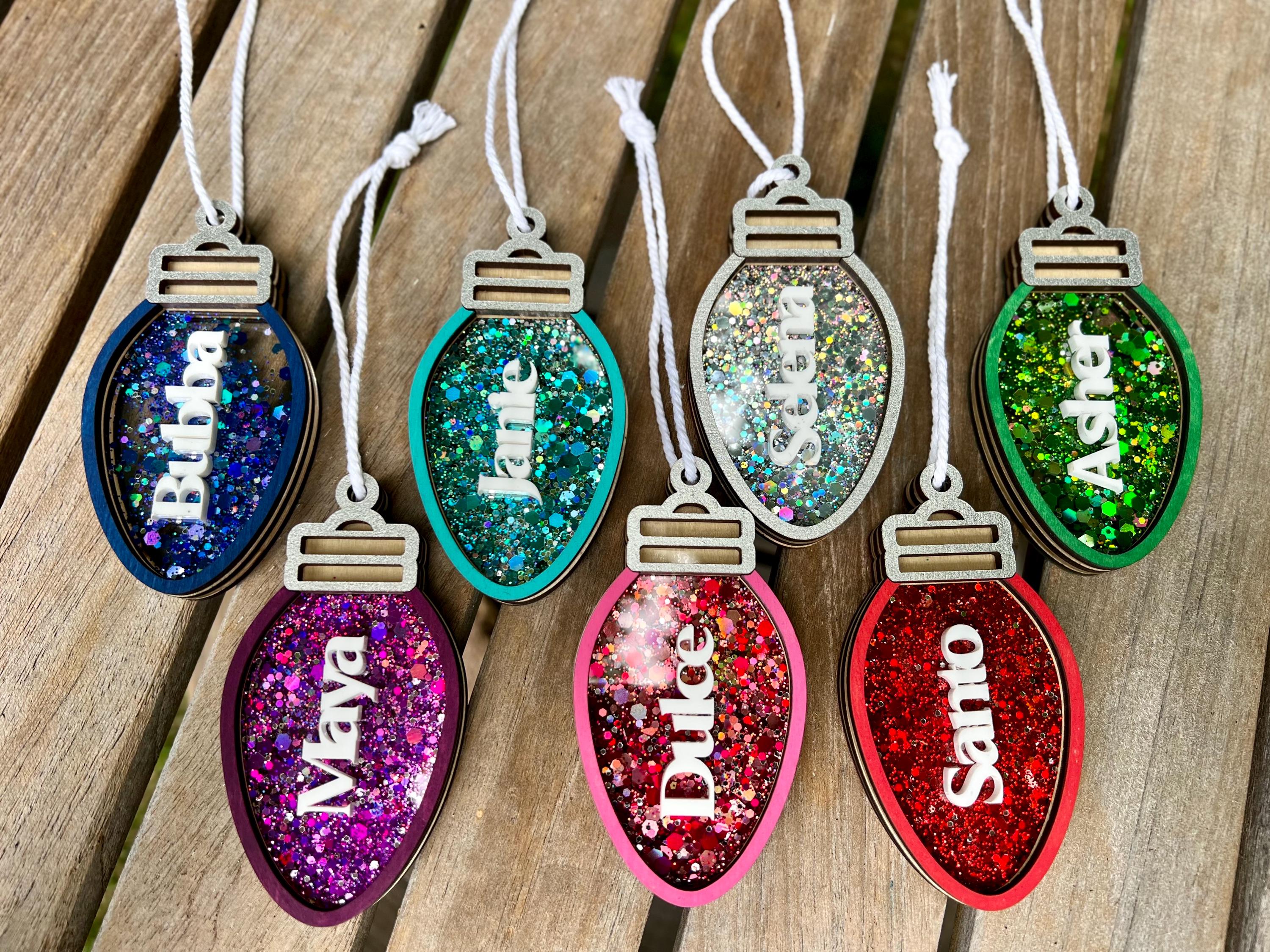 Christmas Lightbulb Shaker Ornament | Personalized | String Lights | Gift for Kids | Present Tag | Custom Name | Initial | 2025 | Holiday