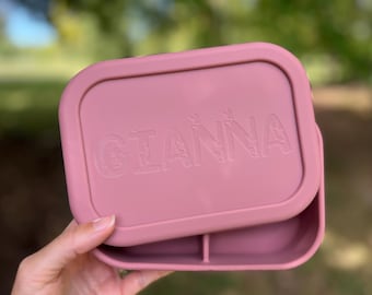 Personalized Silicone Bento Lunch Box | Snack Box | Kid School Lunch Box | Dishwasher Safe | Kids Snack Container | After School Snack Box
