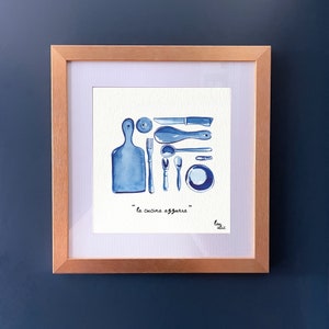 Poster &quot;The blue kitchen&quot; watercolor