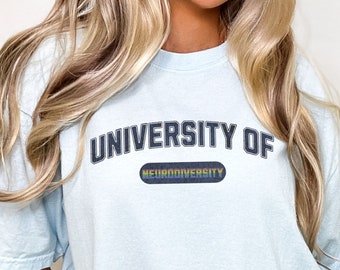 Neurodiversity Comfort Colors Tshirt, Autism Mom Shirt, Special Needs Teacher Gift, College Varsity Neurodiversity University Rainbow Design