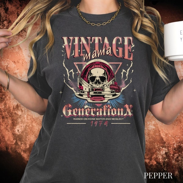 Custom Birth Year 50th Birthday Gift for Gen X Mom, Nostalgia SkullShirt, Comfort Colors 80s90s Retro Vintage Concert Aesthetic GenerationX