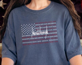 Trump Signature Make America Great Again Flag Shirt, Inspirational Speech Slogan, Election 24 Conservative Voter Gift Comfort Colors Tshirt
