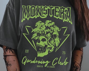 Monstera Shirt for Plant Lovers, Comfort Colors Crewneck Skull Planter Tee, Plant Mama Dad T-shirt, Botanical Skeleton Shirt Gardener Gift