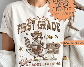 Personalized Teacher Shirt, 1st Grade Western Tee, Funny Back to School Shirt, Comfort Colors Teacher Gift, Custom Grade Level Team Shirt