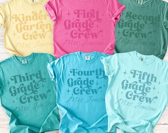 Personalized Preppy K-5 Grade Level Teacher Shirt, Monochromatic Comfort Colors Teacher Name First Day of School, Back to School Team Gift