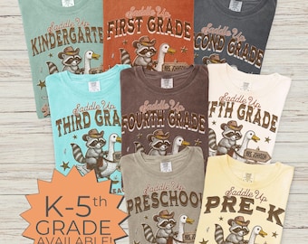 Comfort Colors Personalized Teacher Shirt, Funny Western Raccoon Goose Back to School Shirt, Custom Teacher Gift, K-5 Grade Level Team Shirt