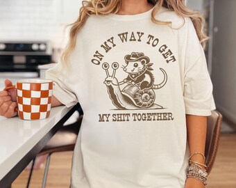 On My Way Cowboy Opossum TShirt, Funny Retro 90s Vintage Aesthetic Tee, Sarcastic Silly Meme Shirt for Men & Women, Weirdcore Graphic Tee