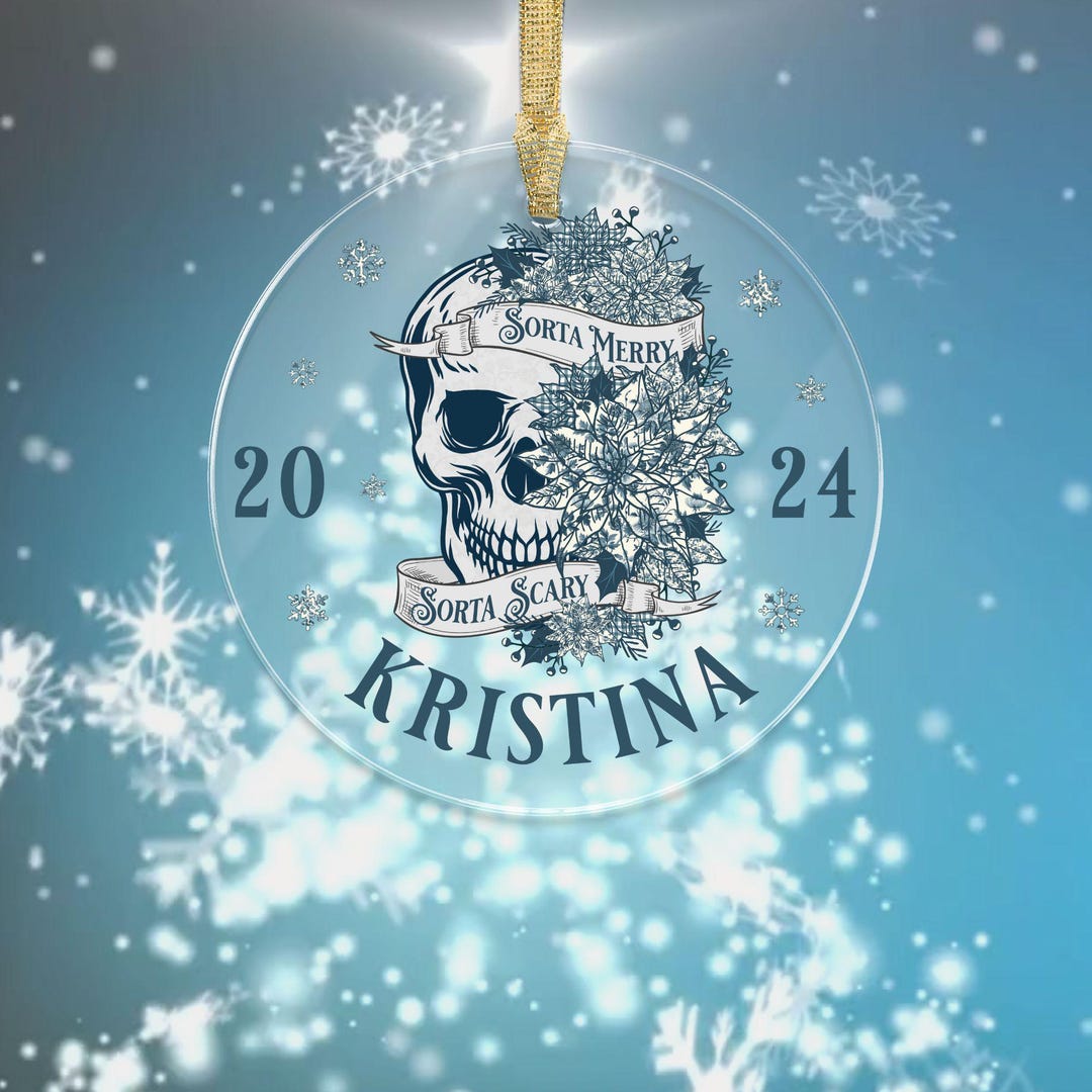 Sorta Merry Sorta Scary Personalized Floral Skull Christmas Ornament ...