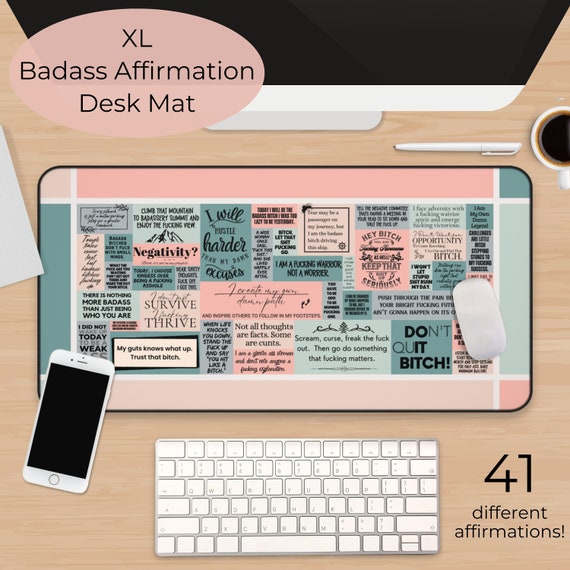 Badass Affirmation Desk Mat for Strong Women, Swear Affirmations xl mousepad desk mat for Badass Women, Cute Daily Affirmation Desk Decor