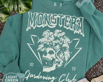 Monstera Shirt for Plant Lovers, Comfort Colors Crewneck Skull Planter Tee, Spooky Plant Mama Dad Skeleton Sweatshirt, Gardener Gift Idea