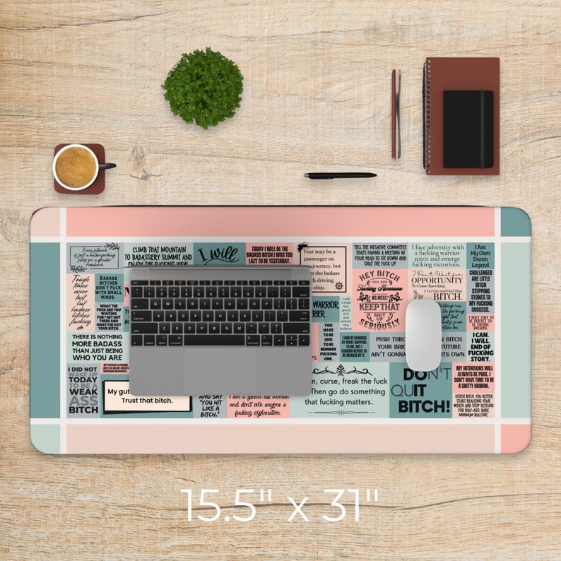 Badass Affirmation Desk Mat for Strong Women, Swear Affirmations xl mousepad desk mat for Badass Women, Cute Daily Affirmation Desk Decor 15.5" × 31"