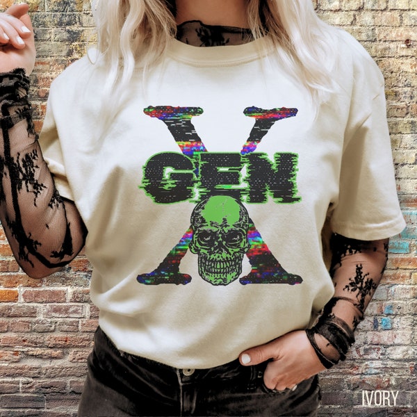 Gen X Skull Shirt, Comfort Colors 80s 90s Retro Vintage Grunge Tee, Gothic Skeleton Aesthetic Generation X Spooky Graphic 50th Birthday Gift