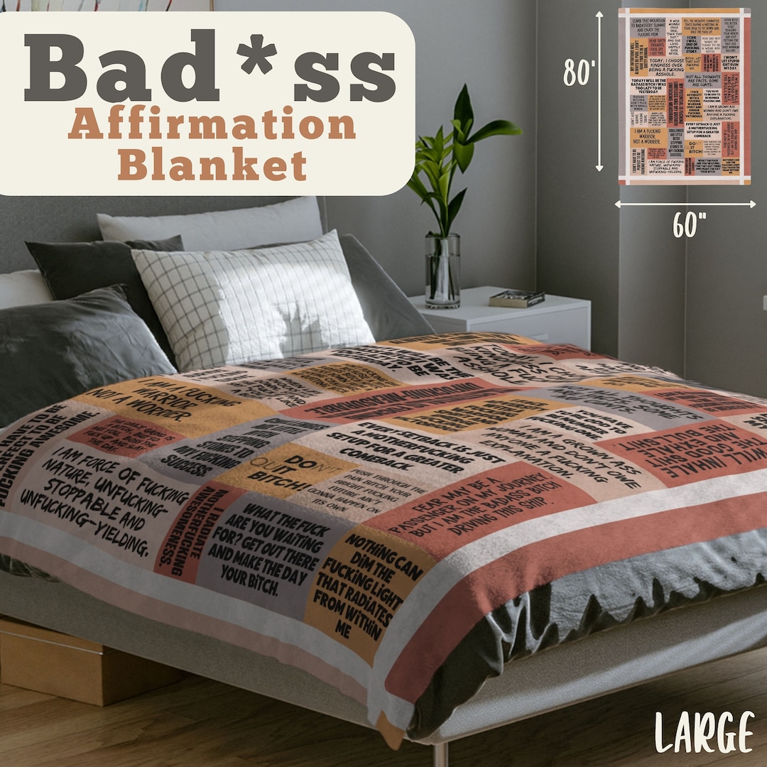 Badass Affirmation Blanket for Strong Women, Sweary Affirmations Minky