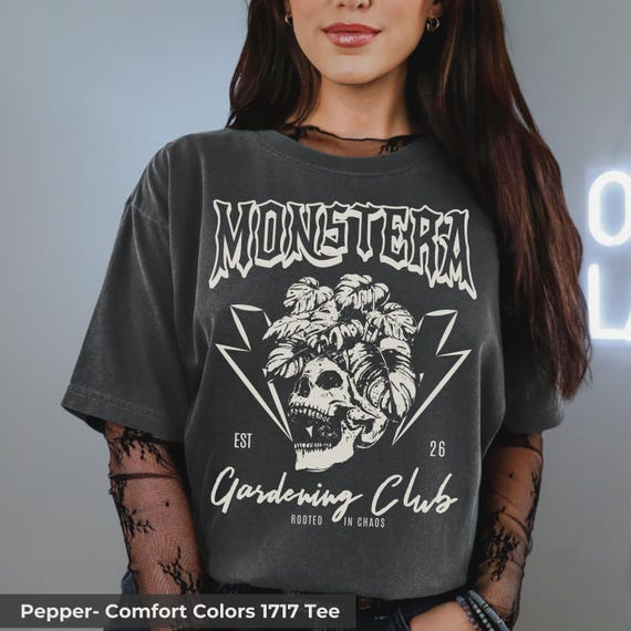 Monstera Shirt for Plant Lovers, Comfort Colors Crewneck Skull Planter Tee, Plant Mama Dad T-shirt, Botanical Skeleton Shirt Gardener Gift