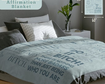 Badass Affirmation Blanket for Strong Women, Sweary Affirmations Throw Blanket for Badass Women, Daily Affirmation Inspirational Quote Gift